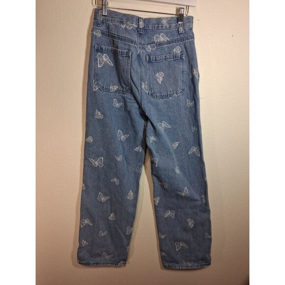 Simple Society Denim Blue Jeans Butterfly Print Boho Y2K Retro Casual Size 1/25 - Picture 3 of 6